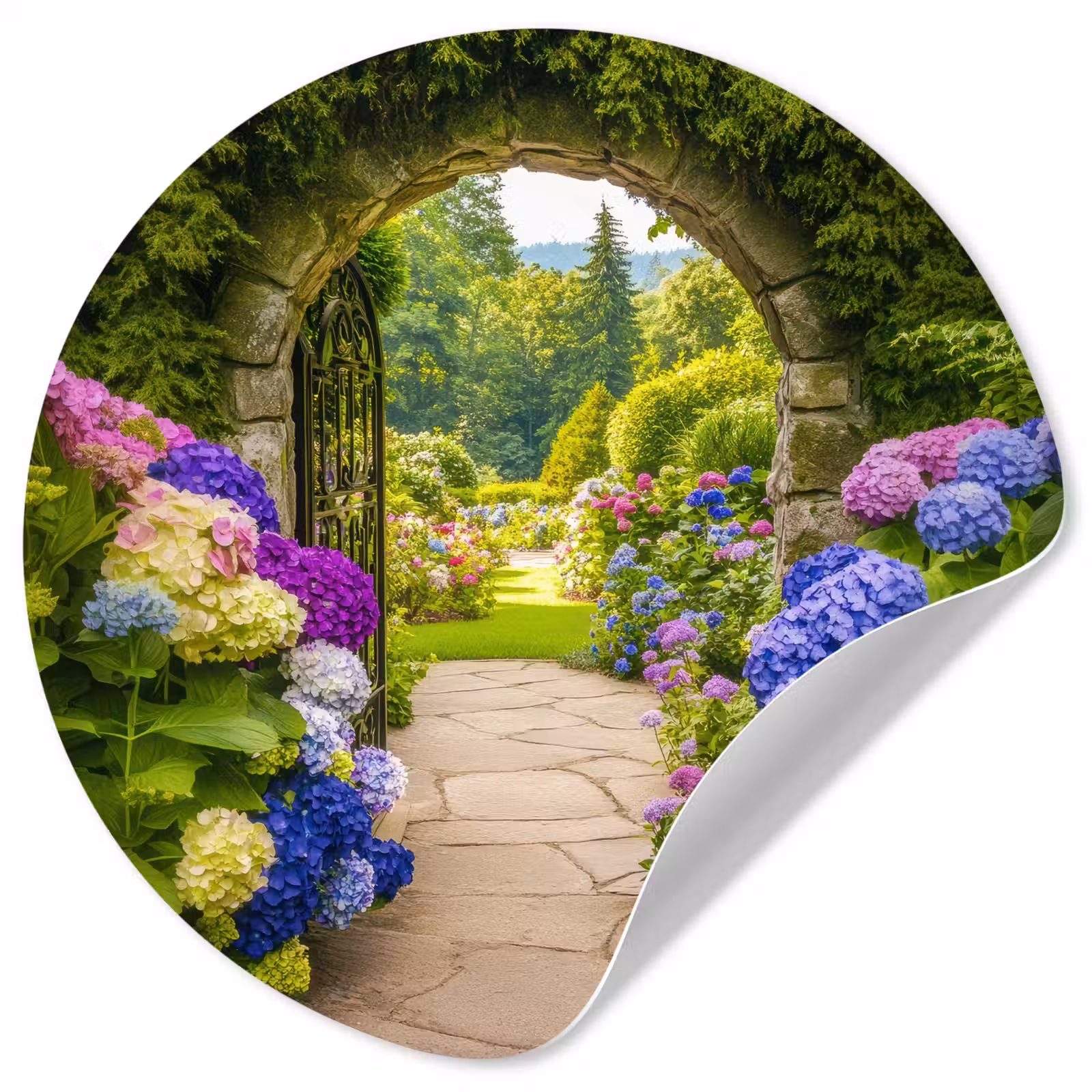 Behangcirkel - Doorkijk - Poort - Hortensia - Bloementuin — 1