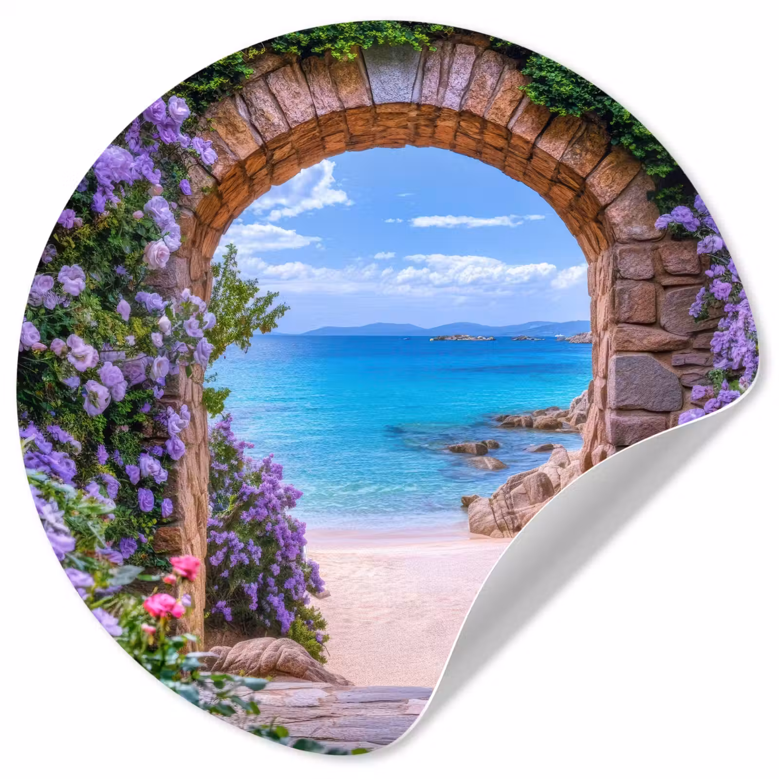Behangcirkel - Doorkijk - Poort - Zee - Strand - Rotsen — 1