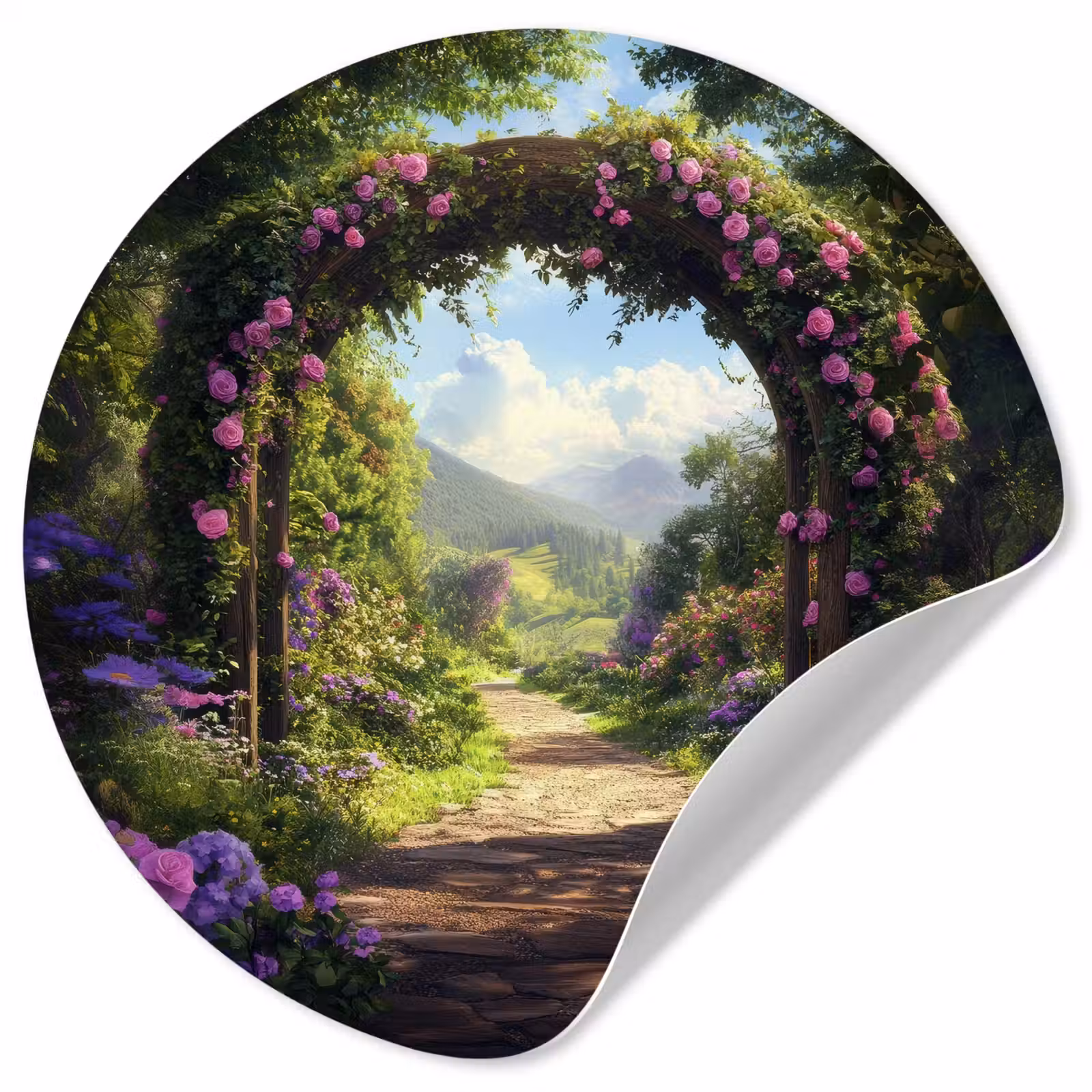 Behangcirkel - Doorkijk - Rozenboog - Uitzicht - Landschap - Bloemen — 1