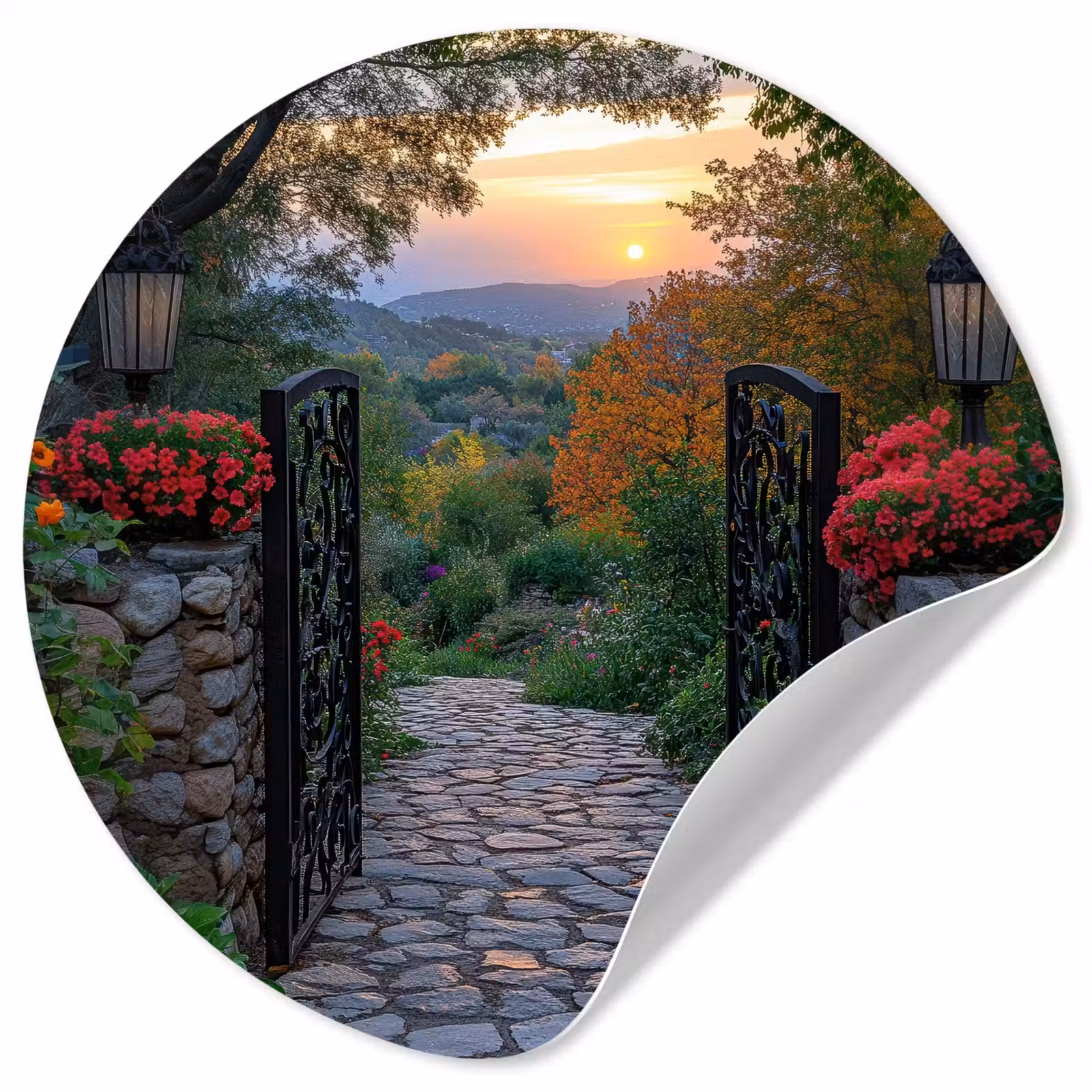Behangcirkel - Landschap - Hek - Pad - Zonsondergang - Natuur — 1