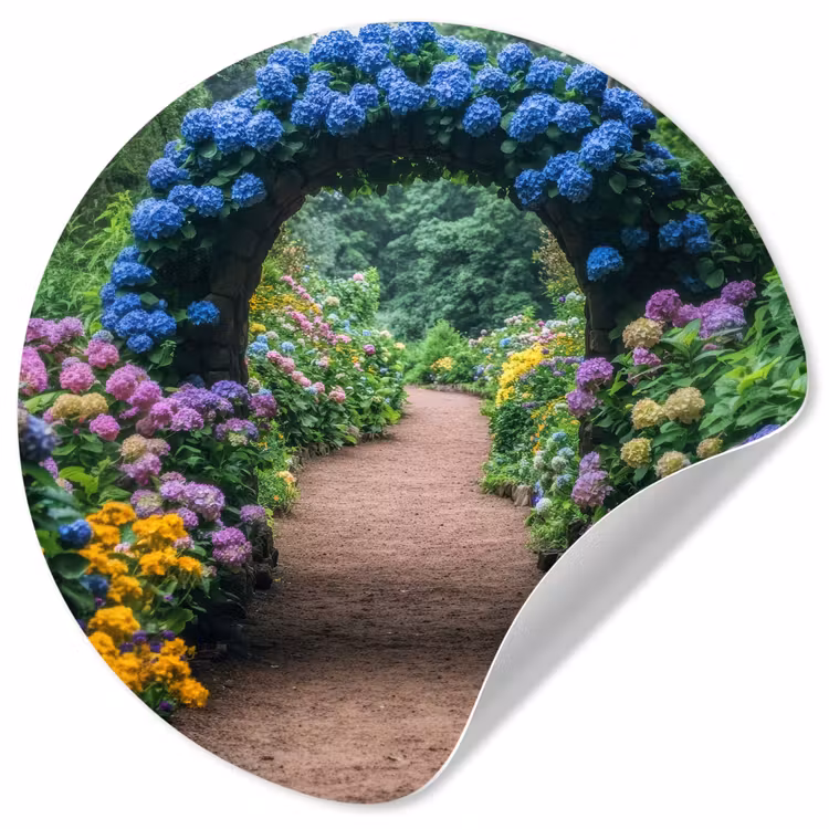 Behangcirkel - Doorkijk - Bloemen - Hortensia - Pad — 1