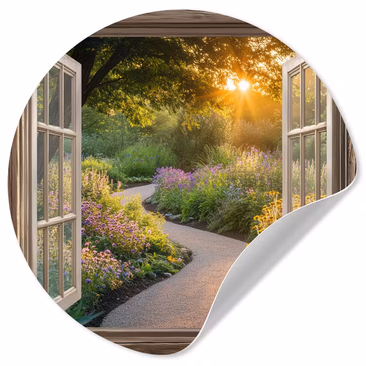Behangcirkel - Doorkijk - Bloemen - Natuur - Zon - Pad — 1