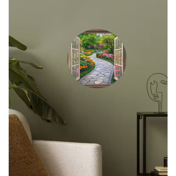 Behangcirkel - Doorkijk - Bloemen - Tuinpad - Natuur - Raam — 3