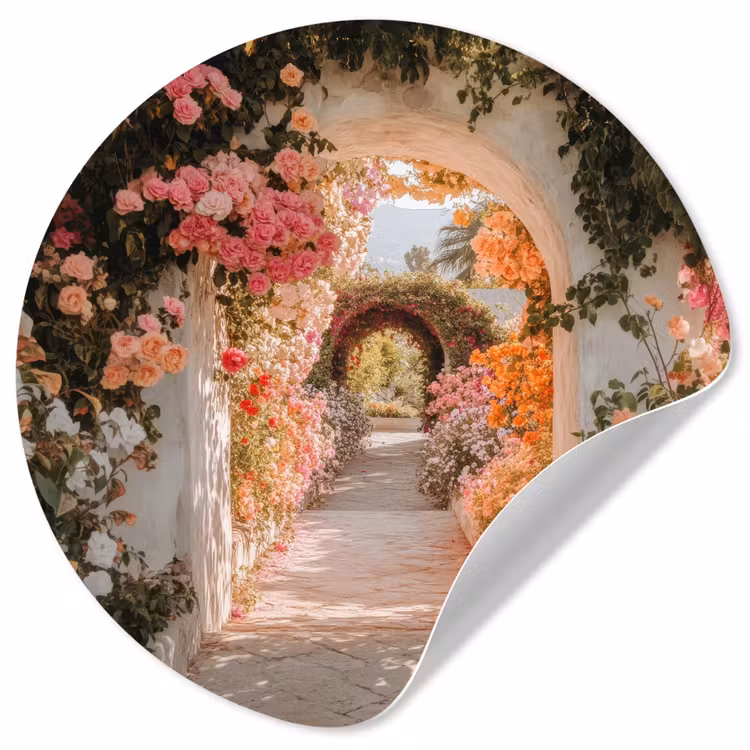 Behangcirkel - Doorkijk - Boog - Bloemen - Pastel — 1