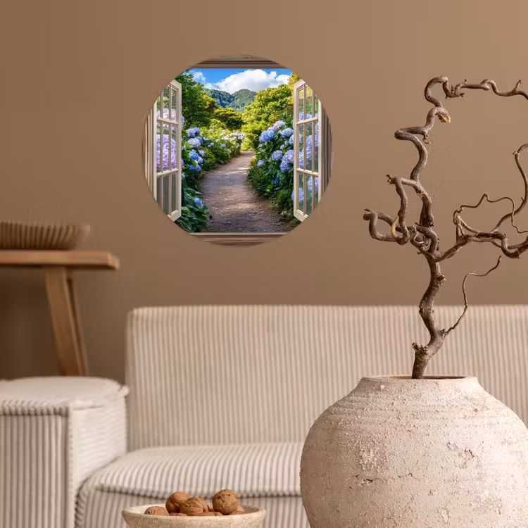 Behangcirkel - Doorkijk - Hortensia - Pad - Natuur — 2