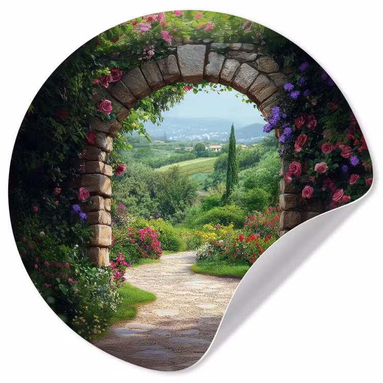 Behangcirkel - Doorkijk - Landschap - Bloemen - Pad - Uitzicht — 1