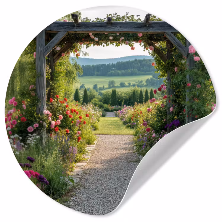 Behangcirkel - Doorkijk - Landschap - Natuur - Tuinboog - Bloemen — 1