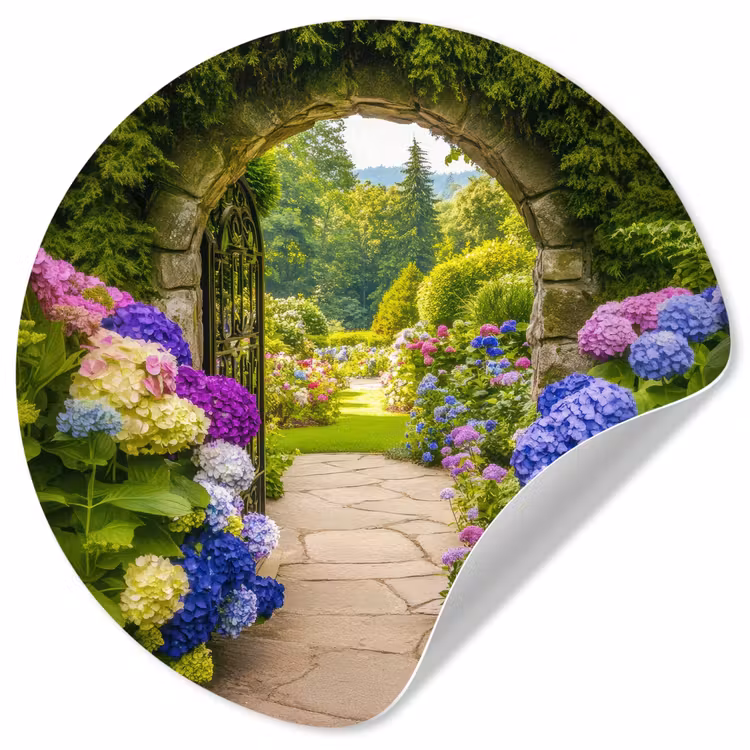 Behangcirkel - Doorkijk - Poort - Hortensia - Bloementuin — 1