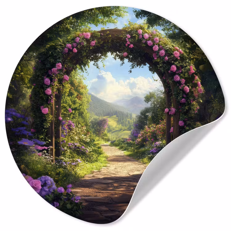 Behangcirkel - Doorkijk - Rozenboog - Uitzicht - Landschap - Bloemen — 1