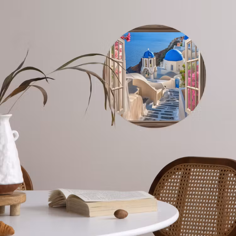 Behangcirkel - Doorkijk - Santorini - Landschap - Blauw - Grieks — 4