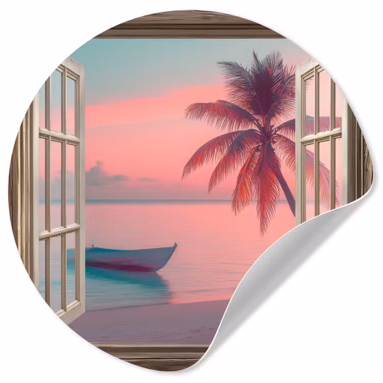 Behangcirkel - Doorkijk - Strand - Palmboom - Tropisch — 1