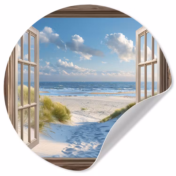 Behangcirkel - Doorkijk - Strand - Raam - Duinen - Zee — 1