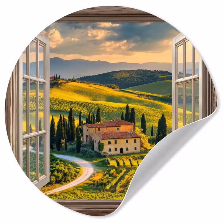 Behangcirkel - Doorkijk - Toscane - Uitzicht - Landschap - Zomer — 1