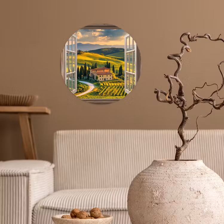 Behangcirkel - Doorkijk - Toscane - Uitzicht - Landschap - Zomer — 2