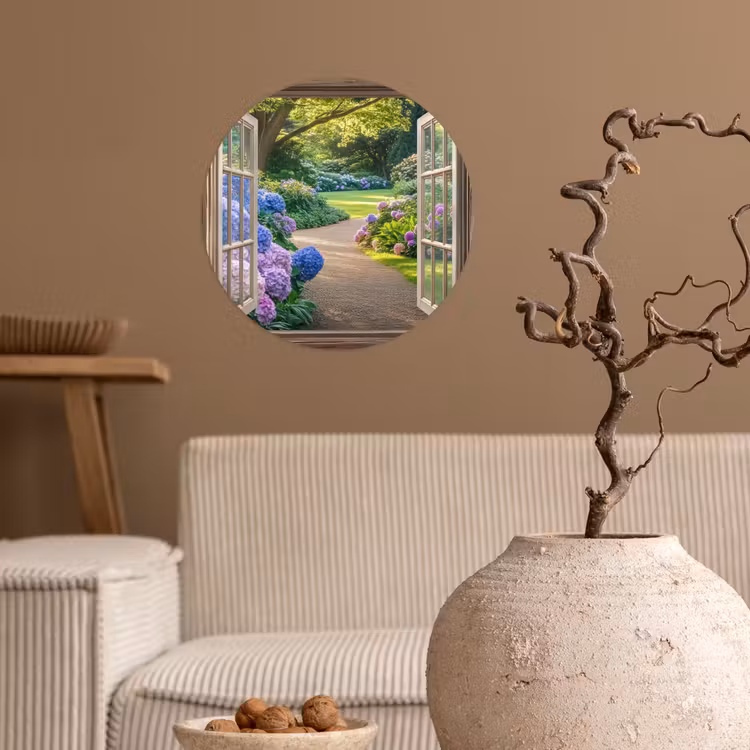 Behangcirkel - Doorkijk - Tuin - Raam - Hortensia - Bloemen — 2