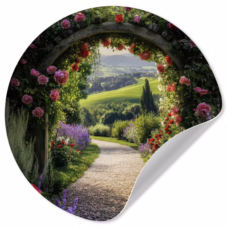 Behangcirkel - Doorkijk - Tuinboog - Bloemen - Natuur - Pad — 1