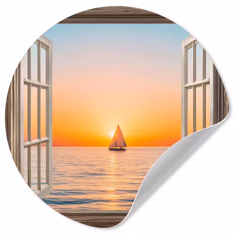 Behangcirkel - Doorkijk - Zee - Boot - Zonsondergang — 1