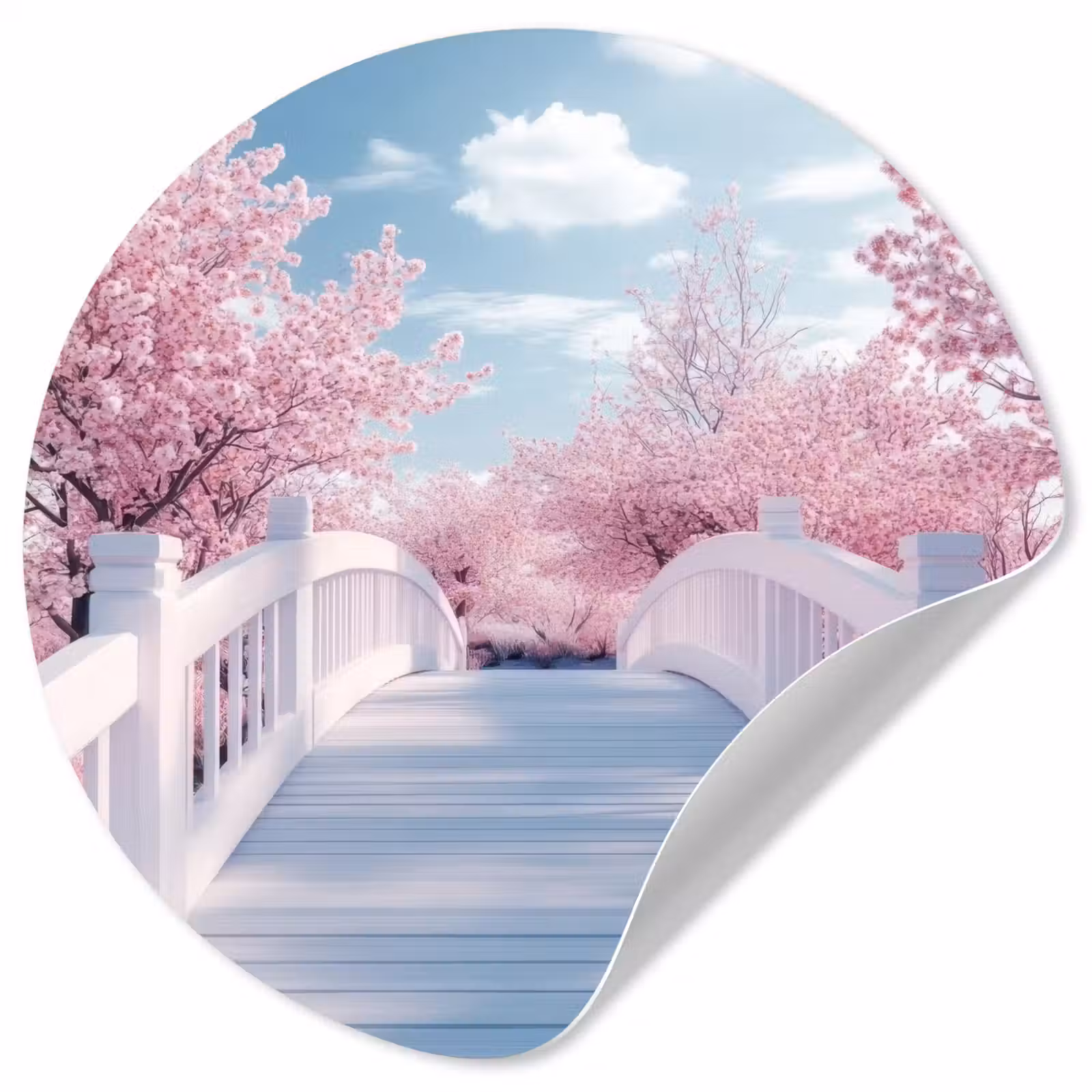 Behangcirkel - Brug - Kersenbomen - Wit — 1