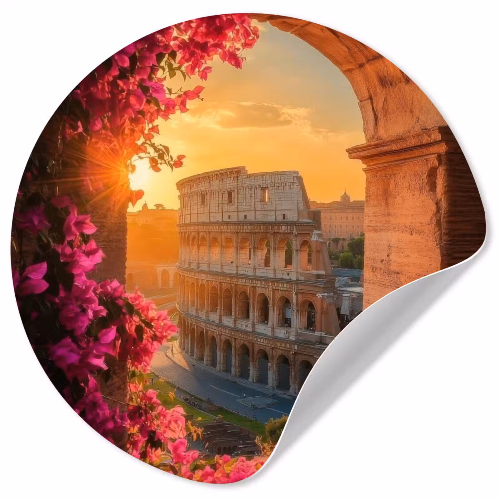 Behangcirkel - Colosseum - Rome - Roze Bloemen — 1