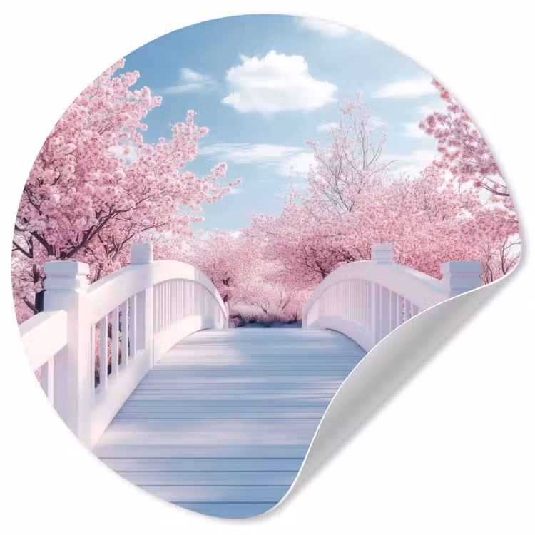 Behangcirkel - Brug - Kersenbomen - Wit — 1