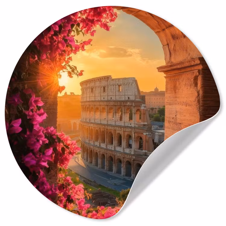 Behangcirkel - Colosseum - Rome - Roze Bloemen — 1