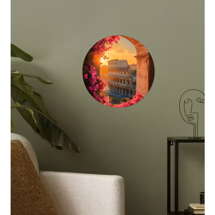Behangcirkel - Colosseum - Rome - Roze Bloemen — 3