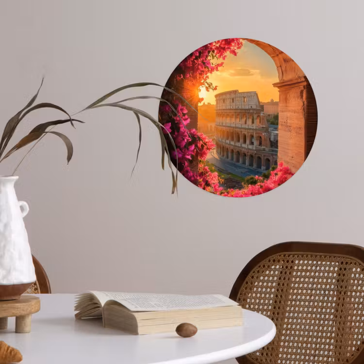 Behangcirkel - Colosseum - Rome - Roze Bloemen — 4
