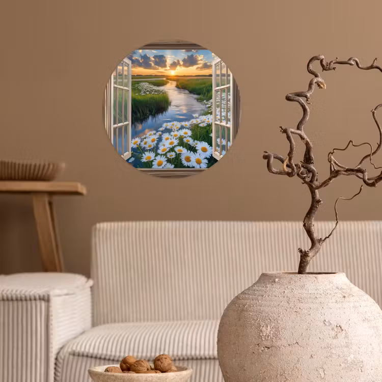 Behangcirkel - Doorkijk - Landschap - Raam - Water - Zonsondergang — 2