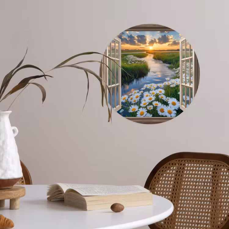 Behangcirkel - Doorkijk - Landschap - Raam - Water - Zonsondergang — 4