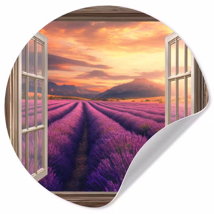 Behangcirkel - Doorkijk - Lavendel - Landschap - Bloemen - Paars — 1