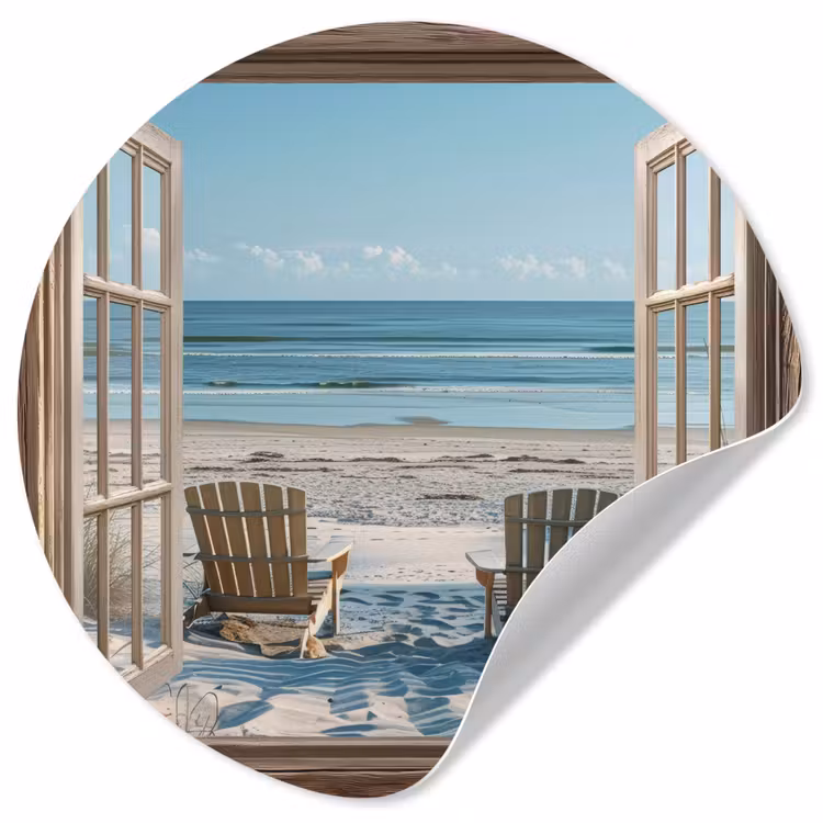 Behangcirkel - Doorkijk - Strandstoelen - Duinen - Zee - Natuur — 1
