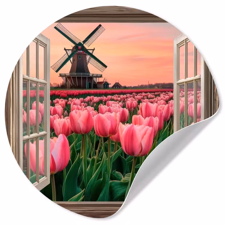 Behangcirkel - Doorkijk - Tulpen - Bloemen - Molen - Raam — 1