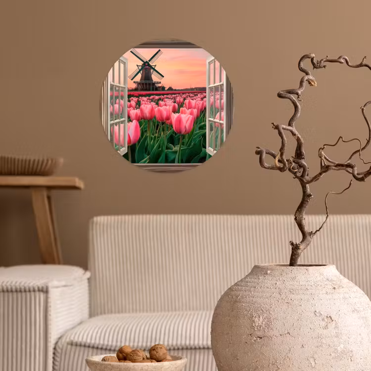 Behangcirkel - Doorkijk - Tulpen - Bloemen - Molen - Raam — 2