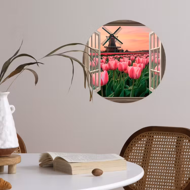 Behangcirkel - Doorkijk - Tulpen - Bloemen - Molen - Raam — 4