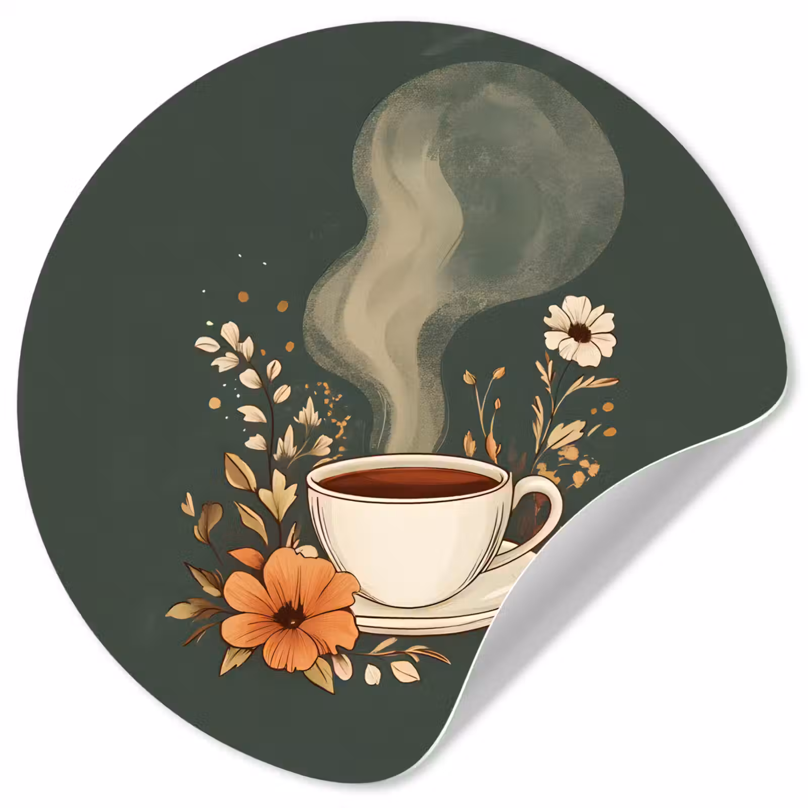 Behangcirkel - Kop - Bloemen - Groen - Koffie — 1