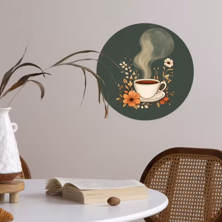 Behangcirkel - Kop - Bloemen - Groen - Koffie — 4