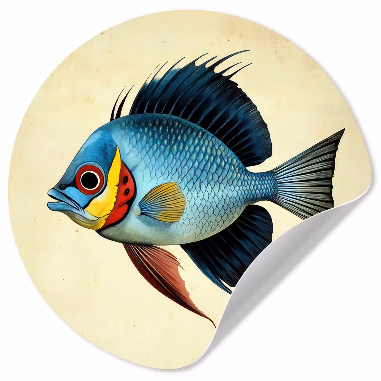 Behangcirkel - Blauw - Kieuwen - Vis - Illustratie — 1