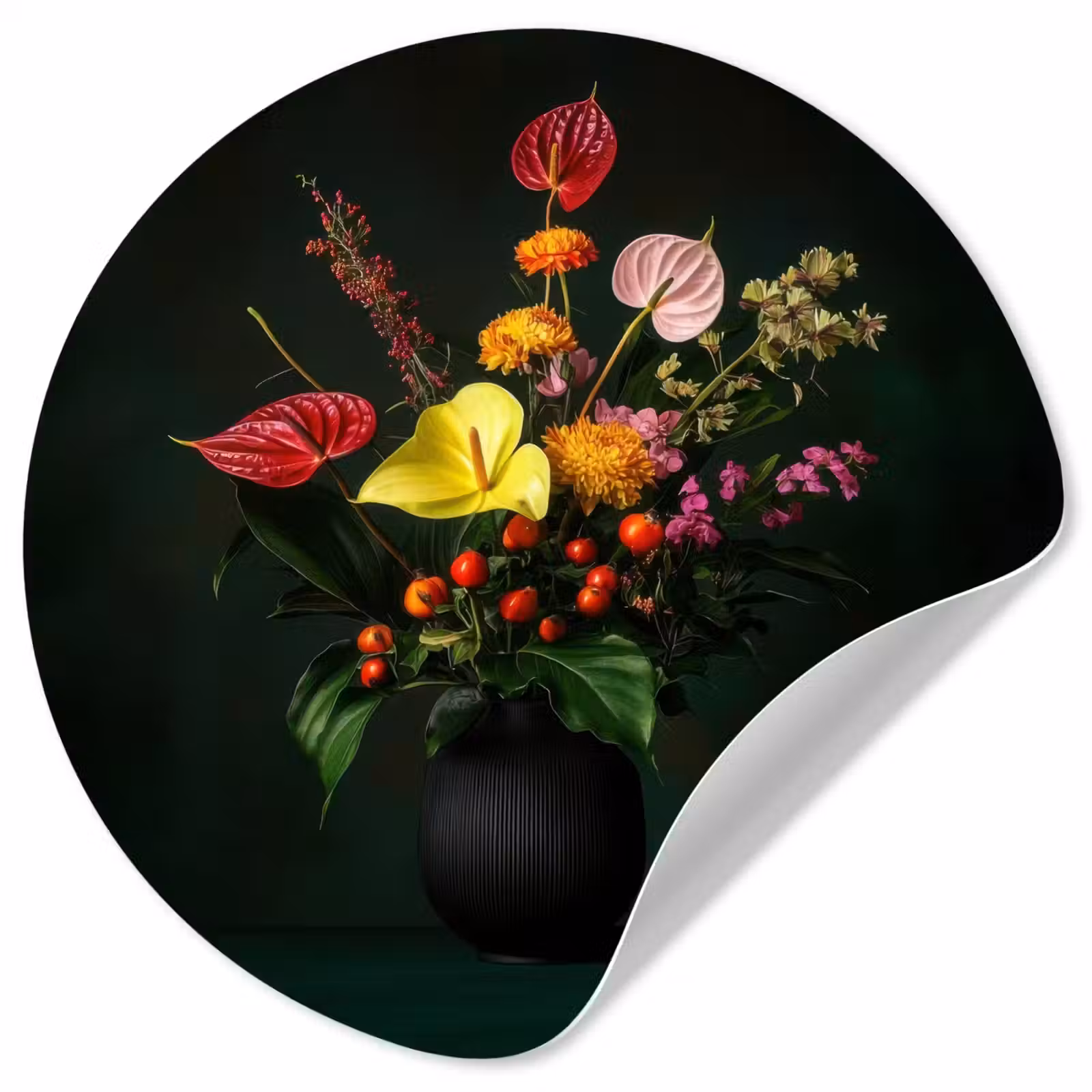 Behangcirkel - Bloemen - Vaas - Zwart — 1