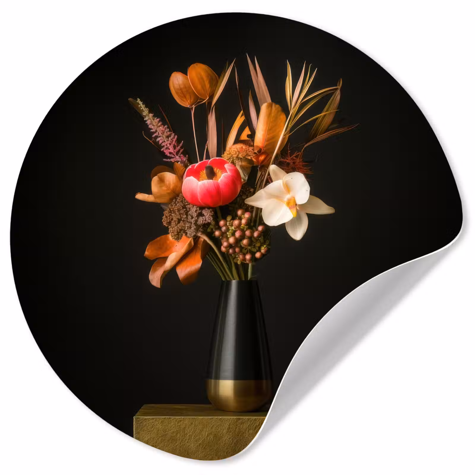 Behangcirkel - Boeket - Oranje - Gouden - vaas — 1