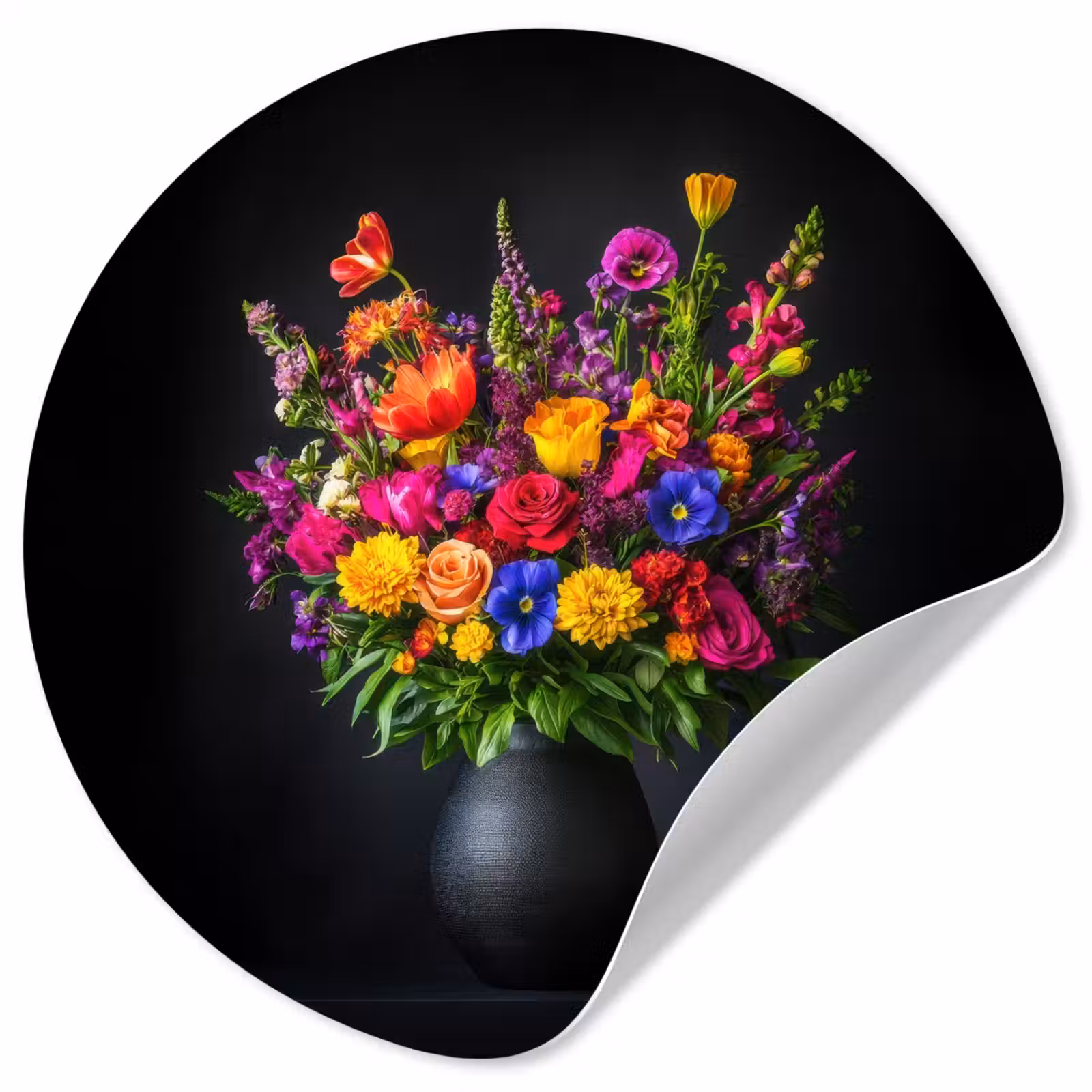 Behangcirkel - Felgekleurd - Bloemen - Vaas — 1
