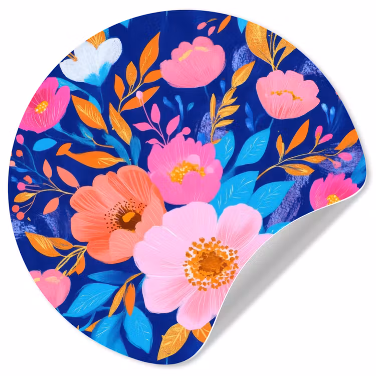 Behangcirkel - Bloemen - Blauw - Roze — 1