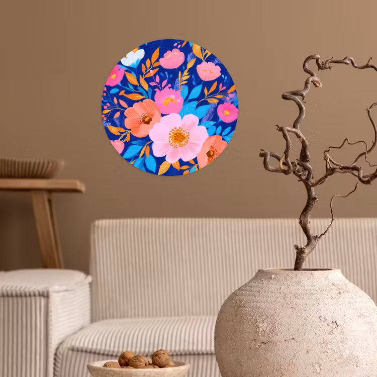 Behangcirkel - Bloemen - Blauw - Roze — 2