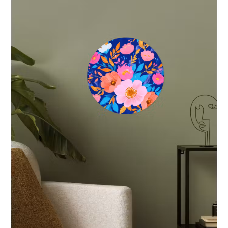 Behangcirkel - Bloemen - Blauw - Roze — 3