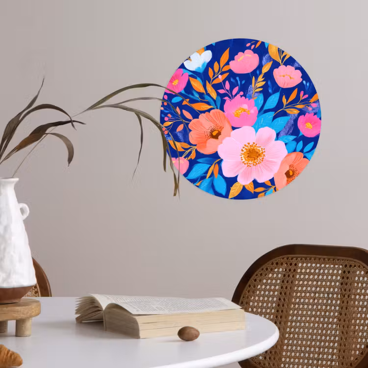 Behangcirkel - Bloemen - Blauw - Roze — 4