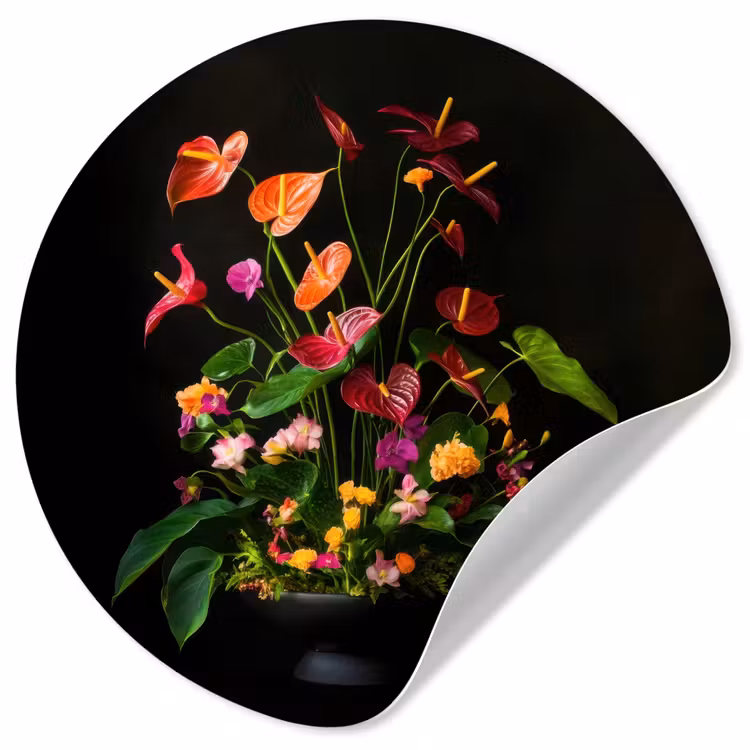 Behangcirkel - Bloemen - Vaas - Kleurrijk — 1