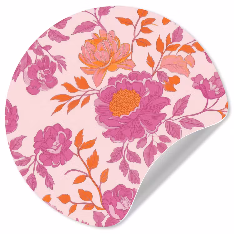 Behangcirkel - Bloemenpatroon - Roze - Oranje - Bloemen — 1