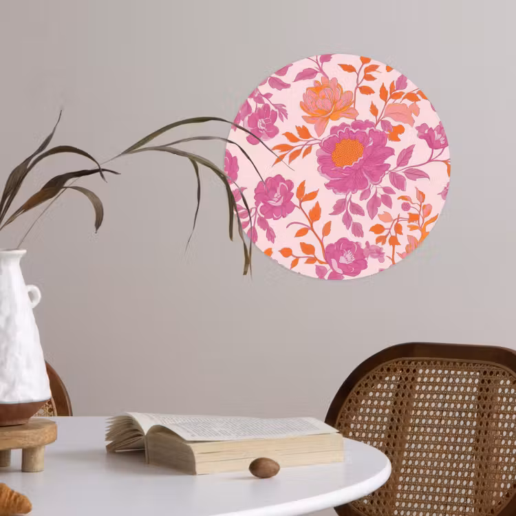 Behangcirkel - Bloemenpatroon - Roze - Oranje - Bloemen — 4