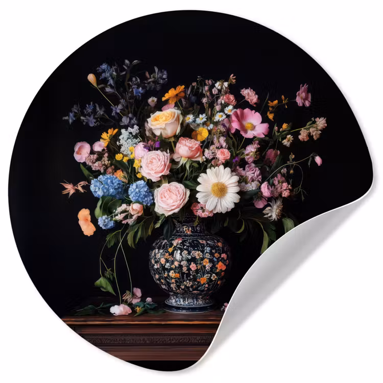 Behangcirkel - Bloemenvaas - Hout - Bloemen - Boeket — 1