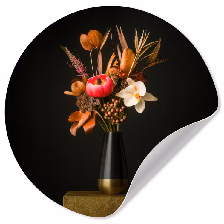 Behangcirkel - Boeket - Oranje - Gouden - vaas — 1