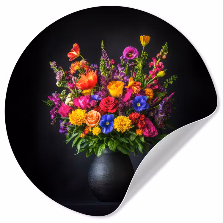 Behangcirkel - Felgekleurd - Bloemen - Vaas — 1